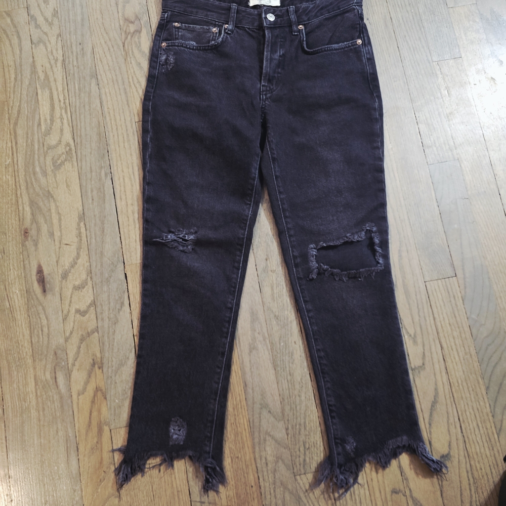 Free People Black Distressed Ankle Jeans